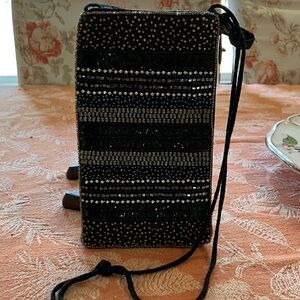 Bamboo trading company Elegant Black and Silver Beaded Women's Bag